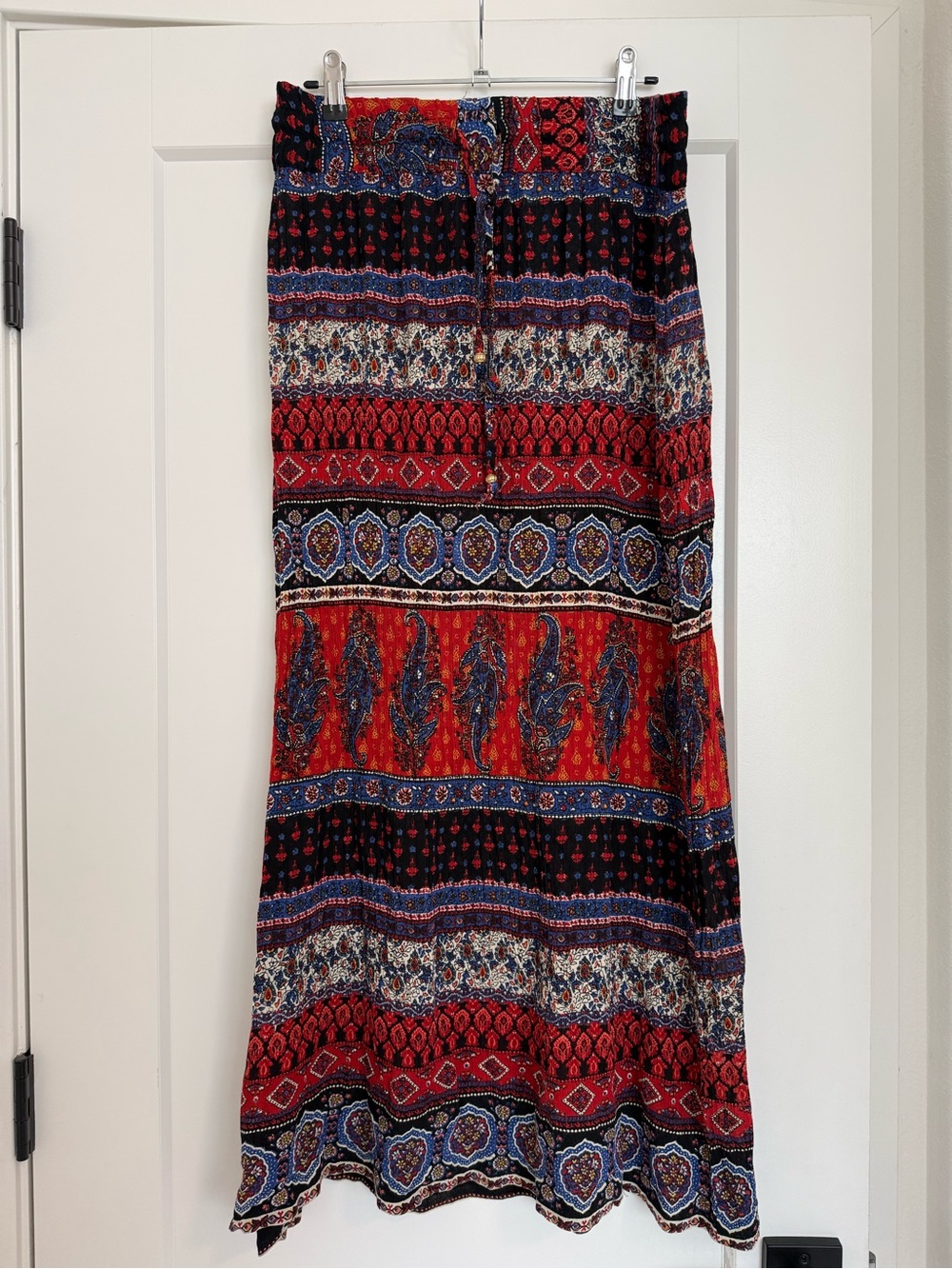 Bohemian Printed Red & Navy Maxi Skirt - Women